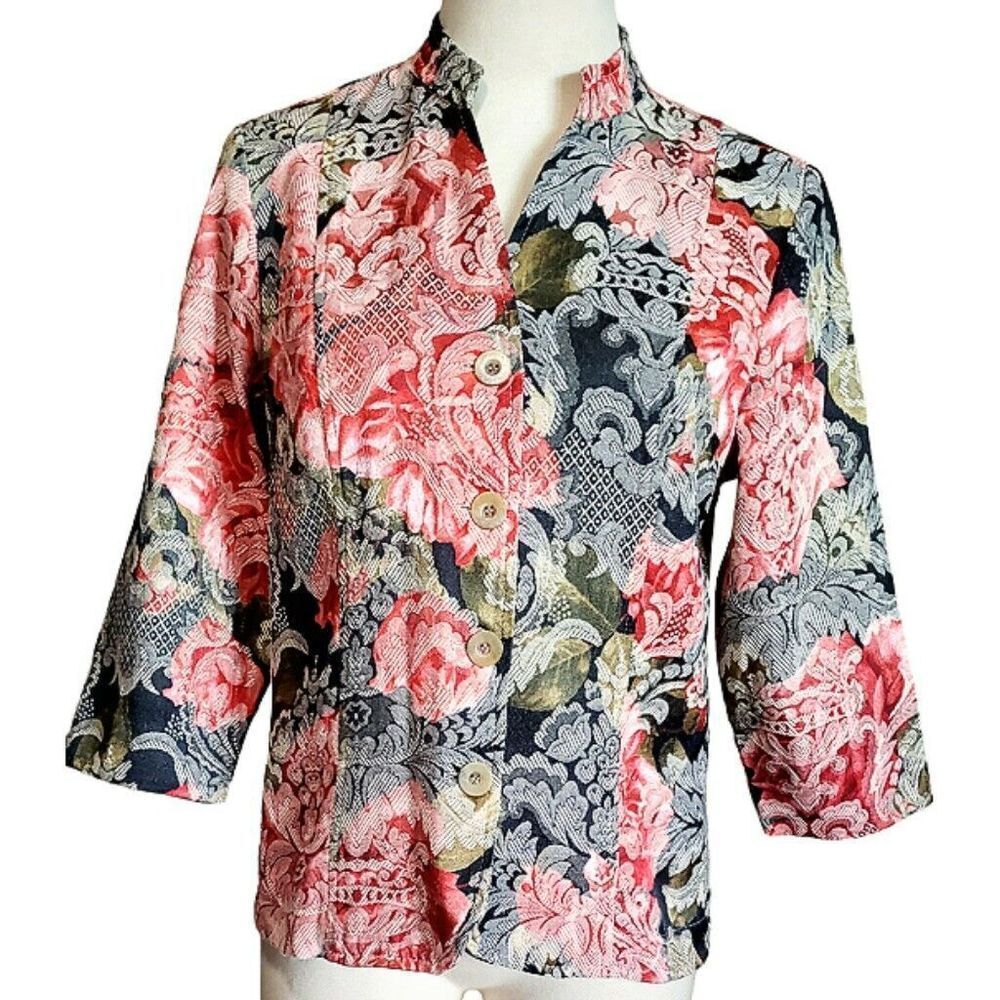 Coldwater Creek Vintage Blazer Multicolor PM Tapestry Embroidered Floral Jacket